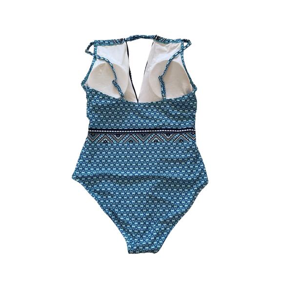 NWT Cupshe Turquoise Blue Boho Geometric Print Halter One-Piece Swimsuit, M - Picture 2 of 10